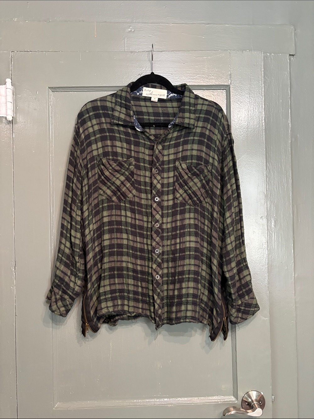 Vintage Havana Olive & Black Plaid Button-Down Shirt